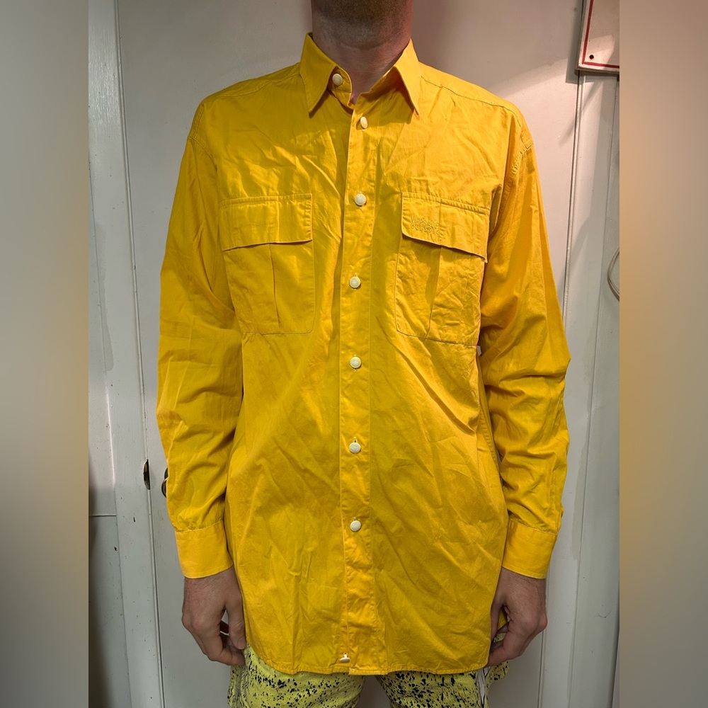 1980’s Versace Classic V2 Medium Button Down Shirt Yellow Italy Vintage *flaw*